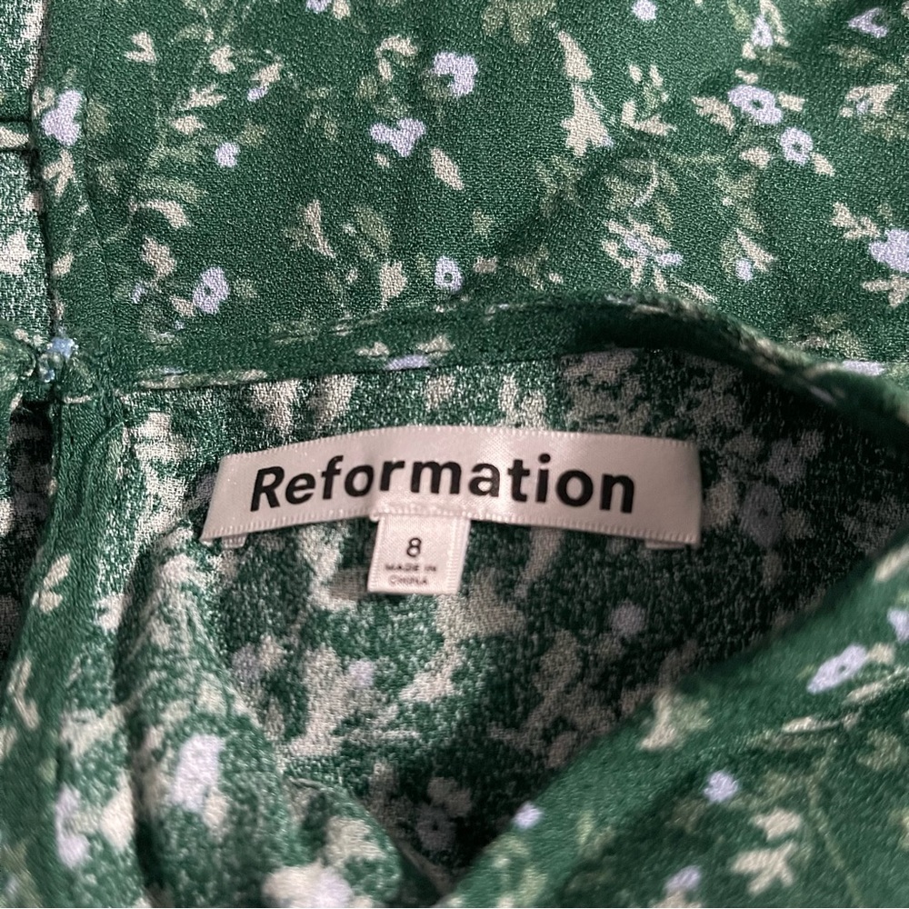 Reformation Green  Zelda Midi Dress Floral‎ Tie Sleeve Button Prairiecore Size 8 - Picture 15 of 15